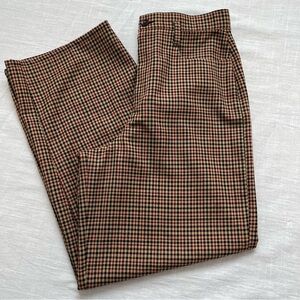 Women's Classic Tailored Houndstooth Trousers in Brown 100% Wool